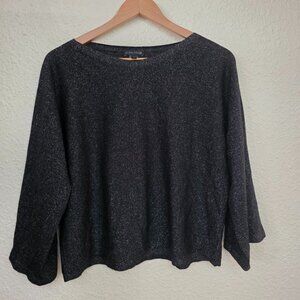 Eileen Fisher Womens Black Metallic Top 3/4 Sleeves Size Small
